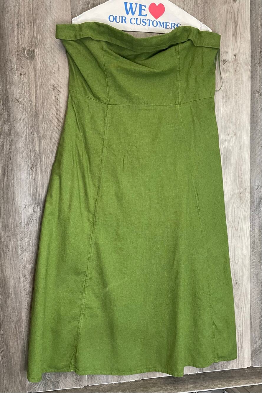 Abercrombie & Fitch XL Green Linen Blend Strapless Midi Dress Smocked Pockets